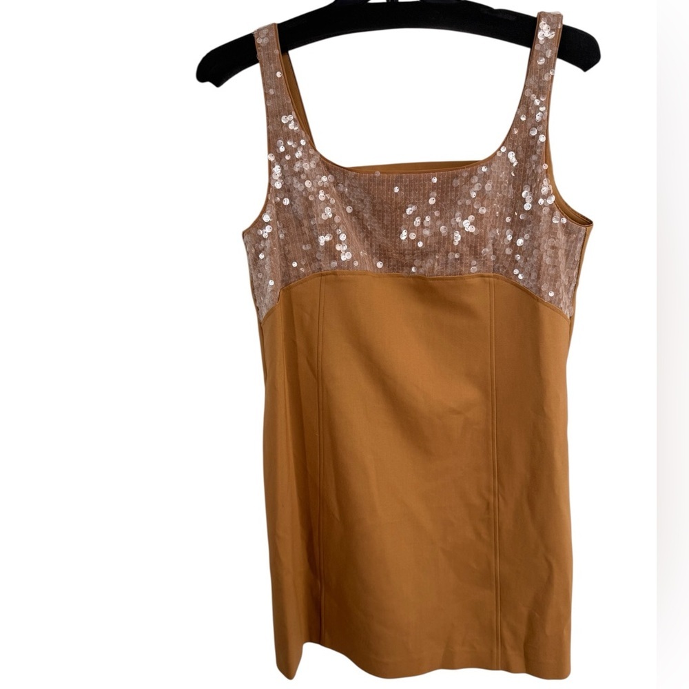 Kenneth Cole Womens Sequin-Bodice Open-Back Shift Dress Size 14 Tan Brown